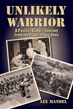 Unlikely Warrior book cover with a collage of wartime photographs including a brass band and soldiers in sepia tones.
